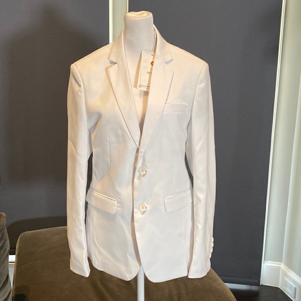 Men’s Mogu White Casual Suit Jacket Blazer Slim Fit 2 Button Size 32 NWT